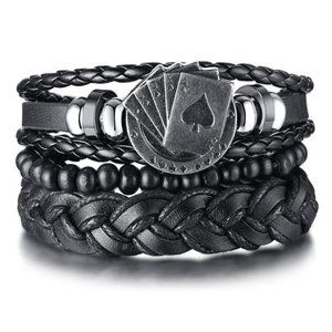 Mens Royal Flush Wrist Bands Woven Braided Straps Multi-Layer Beaded Bracelets